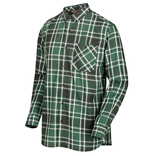 Regatta Camisa Lazare Coolweave de algodón Casual a Cuadros para Hombre, Hombre, Camisas, RMS132 90580, Verde Oscuro, XL