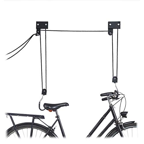 Relaxdays Colgador Bicicleta Techo, Metal, Negro, Hasta 57 kg