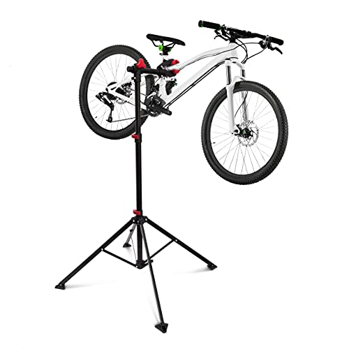 Relaxdays - Soporte Caballete Plegable para Bicicletas, Acero pulverizado, Soporte hasta 30 kg, Altura Ajustable Desde 110-190 cm, Color Negro