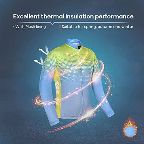 Relaxyee Ropa Ciclismo Hombre de Invierno, Ciclismo Maillot Hombres con 4D Acolchado de Gel, Cálido y Transpirable, Cómodo de Llevar (Verde y Azul, M)