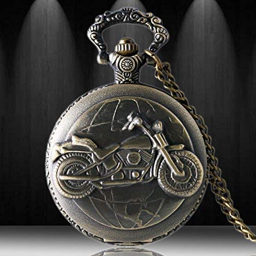 Reloj de Bolsillo de Cuarzo con diseño de Motocicleta de Bronce 3D para Hombres con Cadena de Cadena Bicicleta Moto Vintage Colgante