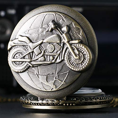 Reloj de Bolsillo de Cuarzo con diseño de Motocicleta de Bronce 3D para Hombres con Cadena de Cadena Bicicleta Moto Vintage Colgante
