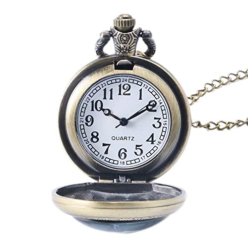 Reloj De Bolsillo  Efecto Bronce Retro Vintage Case Full Hunter Reloj De Bolsillo De Cuarzo para Hombre Collar En Cadena De 32"Pulgadas / 80Cm