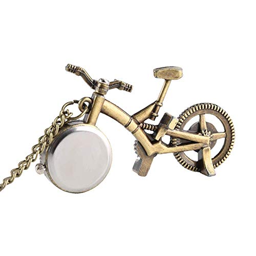 Reloj de Bolsillo Retro en Forma de Bicicleta Reloj de Bolsillo de Cuarzo Rueda de Bronce Collar Colgante Reloj Regalos de Moda para Hombres Mujeres Niños Amantes de la Bicicleta