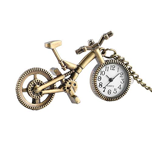 Reloj de Bolsillo Retro en Forma de Bicicleta Reloj de Bolsillo de Cuarzo Rueda de Bronce Collar Colgante Reloj Regalos de Moda para Hombres Mujeres Niños Amantes de la Bicicleta