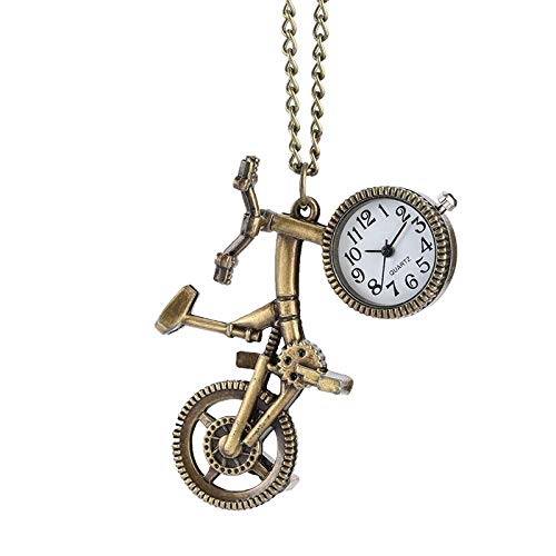 Reloj de Bolsillo Retro en Forma de Bicicleta Reloj de Bolsillo de Cuarzo Rueda de Bronce Collar Colgante Reloj Regalos de Moda para Hombres Mujeres Niños Amantes de la Bicicleta