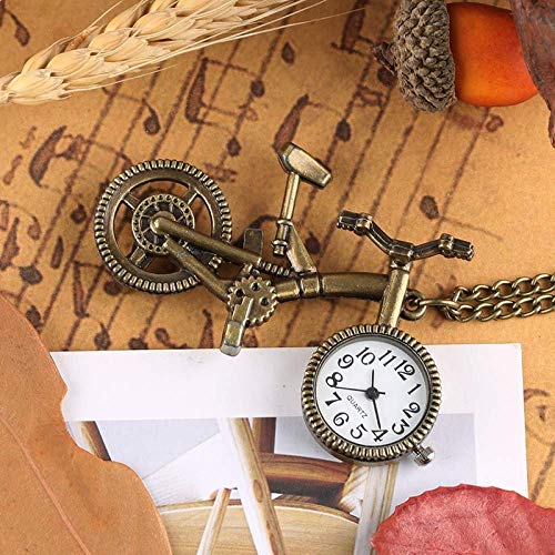 Reloj de Bolsillo Retro en Forma de Bicicleta Reloj de Bolsillo de Cuarzo Rueda de Bronce Collar Colgante Reloj Regalos de Moda para Hombres Mujeres Niños Amantes de la Bicicleta