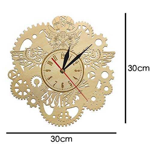 Reloj de Pared de Madera mecánico Steampunk búho mecánico Engranajes Reloj de Pared rústico decoración gótica Vintage búhos con Engranajes Arte geométrico