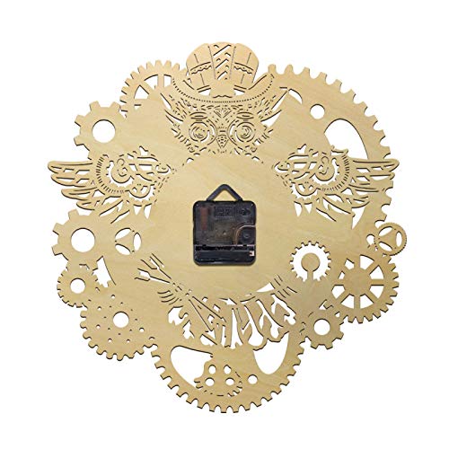 Reloj de Pared de Madera mecánico Steampunk búho mecánico Engranajes Reloj de Pared rústico decoración gótica Vintage búhos con Engranajes Arte geométrico