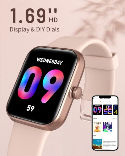 Reloj Inteligente Mujer Hombre, 1.69" Smartwatch con Esfera Personalizada 5ATM Pulsera Actividad Inteligente con Oxímetro Pulsómetro Sueño Monitor de Podómetro Calorías Mujer Reloj para Android iPhone