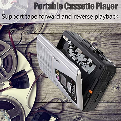 Retekess TR620 Cassette Reproductor y Grabador Portátil Walkman, Radio FM Am, con Bucle de Reproducción de Cinta, Avance y Retroceso de Cinta, Conector para Auriculares de 3.5 mm