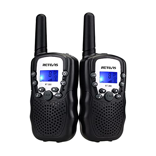 Retevis RT388 Walkie Talkie Niños,8 Canales VOX Linterna 10 Tonos de Llamada, Regalos para Niños, Walkie Talkie para Cámping, Aventuras (Negro, 1 Par)