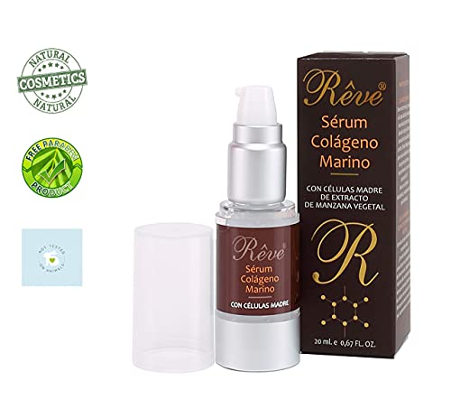 REVE Sérum Colágeno Marino - Sérum Facial con Células Madre - Hombre y Mujer, Día y Noche - Cosmética natural sin parabenes para todo tipo de pieles - 20 ml