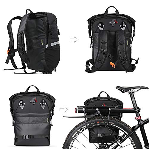 Rhinowalk 24L Bolsa Alforja Trasera para Bicicleta, Multifunción Bolsa Bicicleta para Portaequipajes Asiento Trasero para Carretera MTB Bicicleta de Montaña Moto (Negro)