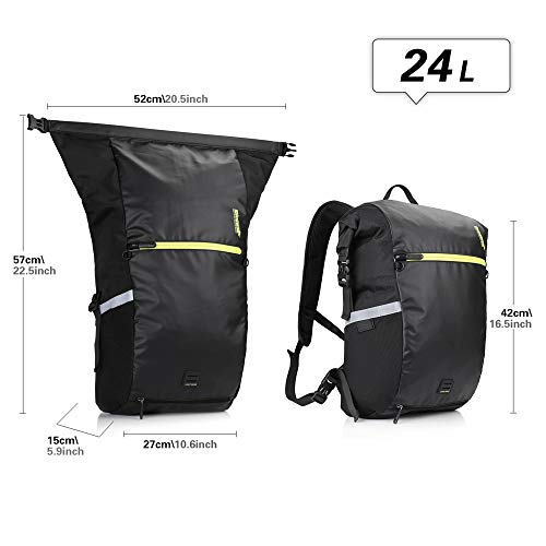 Rhinowalk 24L Bolsa Alforja Trasera para Bicicleta, Multifunción Bolsa Bicicleta para Portaequipajes Asiento Trasero para Carretera MTB Bicicleta de Montaña Moto (Negro)