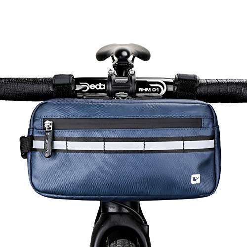 Rhinowalk Bolsa Multifuncional para Manillar de Bicicleta Impermeable Bolsa de Manillar de Bicicletas de Carretera y de Montaña para para Cuadro Superior con Correa de Hombro Desmontable (Azul)