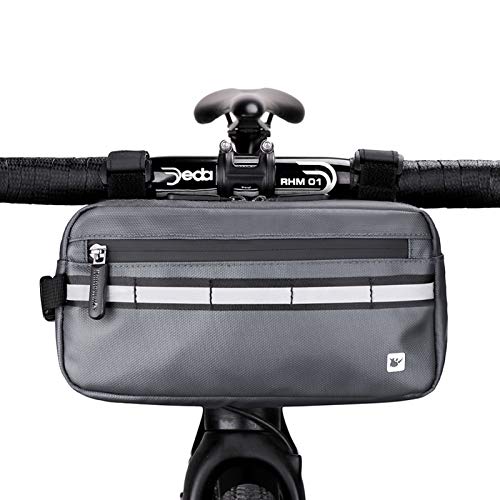 Rhinowalk Bolsa Multifuncional para Manillar de Bicicleta Impermeable Bolsa de Manillar de Bicicletas de Carretera y de Montaña para para Cuadro Superior con Correa de Hombro Desmontable (Gris)