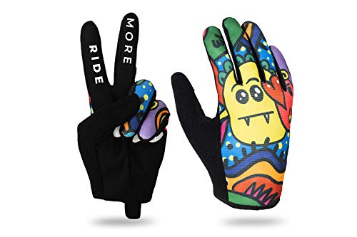 RideMore – Guantes de Ciclismo para Hombre y Mujer | para BMX, Scooter, MTB y Ciclistas | Guantes Finos con Slip-On, Fuerte Agarre y Pantalla táctil (Cartoon,S)