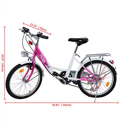 Ridgeyard 20 Pulgadas Bicicleta Bicicleta Niños Niñas por 12-16 Años Children Bicycle Bike（Rosa + Blanco）