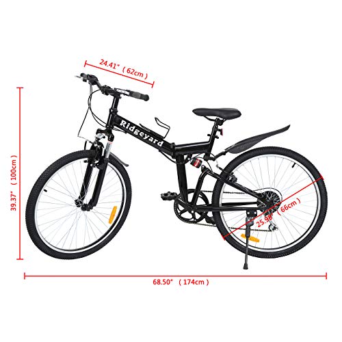 Ridgeyard 26" 7 velocidades Plegable Bicicleta Folding Bike Bicicleta de montaña Shimano (Negro)