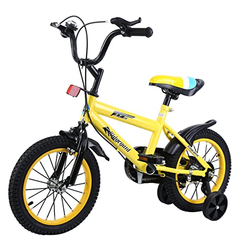 Ridgeyard Bicicleta infantil de 14 pulgadas para niños de equilibrio para aprender a montar a caballo, con ruedas de apoyo con timbre para niños de 3 a 8 años (amarillo)