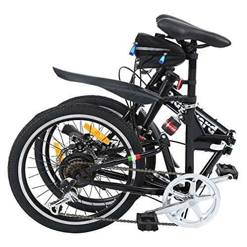 Ridgeyard Bicicleta Plegable 20 Pulgadas de 6 velocidades Bici Plegable + Luz de la batería del LED + Asiento Bag + Bell de la Bici (Negro)