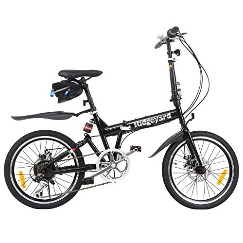 Ridgeyard Bicicleta Plegable 20 Pulgadas de 6 velocidades Bici Plegable + Luz de la batería del LED + Asiento Bag + Bell de la Bici (Negro)