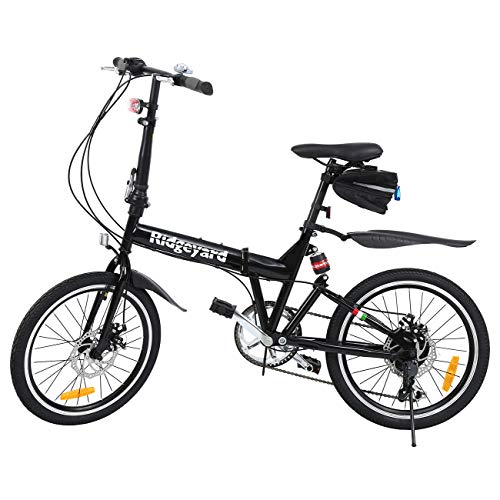 Ridgeyard Bicicleta Plegable 20 Pulgadas de 6 velocidades Bici Plegable + Luz de la batería del LED + Asiento Bag + Bell de la Bici (Negro)