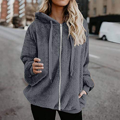 riou Mujeres Sudaderas con Capucha Manga Larga Suéter con Bolsillo Suelto Abrigo con Cremallera Blusa Cordón Tops Otoño Invierno Remata Suave y Confortable Pullover Cálido El nuevo