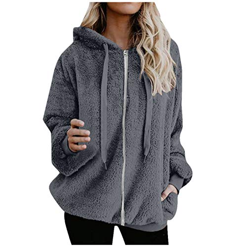 riou Mujeres Sudaderas con Capucha Manga Larga Suéter con Bolsillo Suelto Abrigo con Cremallera Blusa Cordón Tops Otoño Invierno Remata Suave y Confortable Pullover Cálido El nuevo