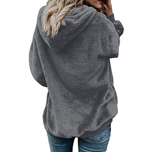 riou Mujeres Sudaderas con Capucha Manga Larga Suéter con Bolsillo Suelto Abrigo con Cremallera Blusa Cordón Tops Otoño Invierno Remata Suave y Confortable Pullover Cálido El nuevo