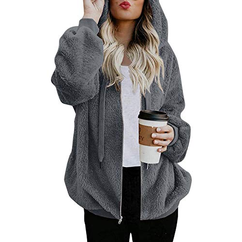 riou Mujeres Sudaderas con Capucha Manga Larga Suéter con Bolsillo Suelto Abrigo con Cremallera Blusa Cordón Tops Otoño Invierno Remata Suave y Confortable Pullover Cálido El nuevo