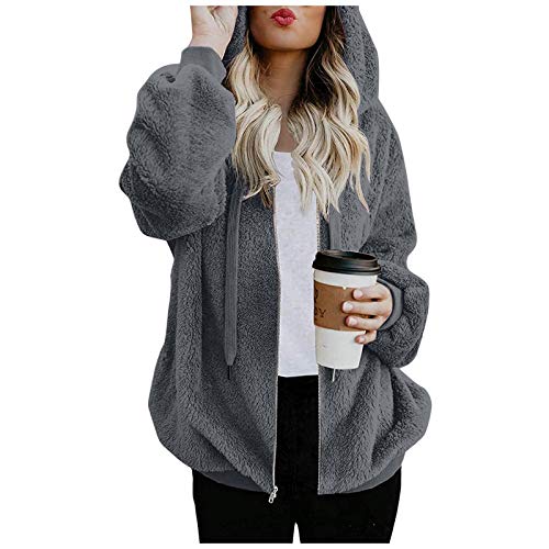 riou Mujeres Sudaderas con Capucha Manga Larga Suéter con Bolsillo Suelto Abrigo con Cremallera Blusa Cordón Tops Otoño Invierno Remata Suave y Confortable Pullover Cálido El nuevo