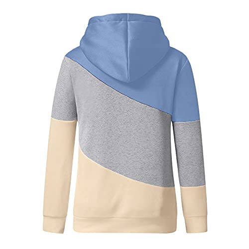 riou Sudadera con Paneles en Contraste Mujer Manga Larga Sólida y Cómoda Blusa Cordón Abrigo con Bolsillo Deportivos Moda Originales Pullover Otoño/Invierno