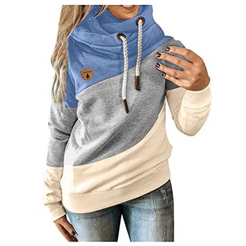 riou Sudadera con Paneles en Contraste Mujer Manga Larga Sólida y Cómoda Blusa Cordón Abrigo con Bolsillo Deportivos Moda Originales Pullover Otoño/Invierno