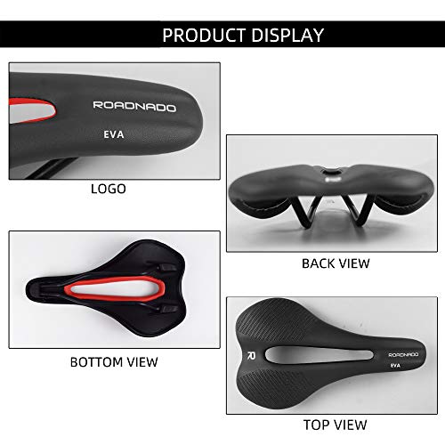 ROADNADO Sillín de bicicleta, sillín profesional,sillín ergonómico para bicicleta de carretera, diseño hueco transpirable, gel de suspensión, cómodo sillín de montaña y de carreras (negro)