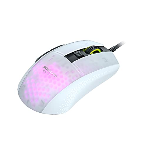 Roccat Burst Pro - Ratón óptico para videojuegos (muy ligero, alta precisión, sensor óptico de ojo de búho (100 a 16.000 ppp), iluminación LED RGB AIMO 68 g, diseño en Alemania), color blanco