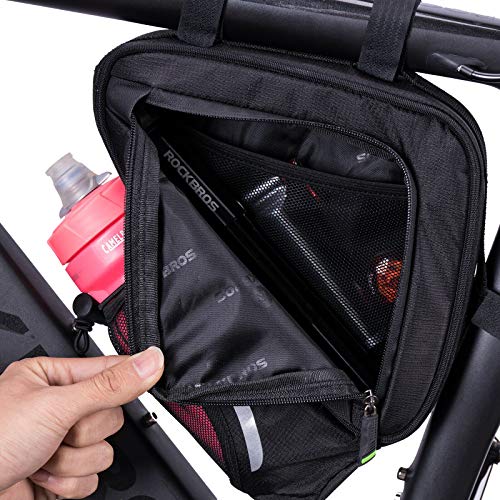 ROCKBROS Bolsa Triangular para Cuadro Tubo Superior de Ciclismo con Bolsillo para Botella de Agua para Bicis MTB Bici de Carretera Unisex