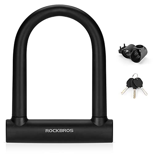 ROCKBROS Candado en U para Bicicleta Alta Seguridad Antirrobo con Soporte de Montaje para Bicicleta Motocicleta Scooter Puertas