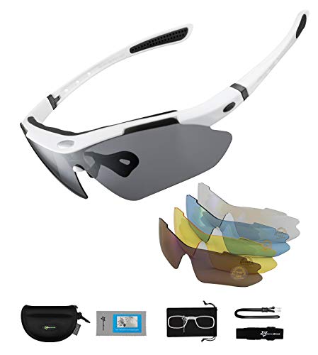 ROCKBROS Gafas de Sol Polarizadas con 5 Lentes Intercambiables para Ciclismo Bicicleta Running Deportes Protección UV 400 Anti Viento para Hombre y Mujer