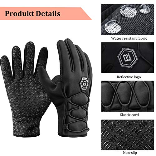 ROCKBROS Guantes Ciclismo Invierno para Hombre Mujer, Guantes MTB Térmicos Anti Viento Pantalla Táctil para Bicicleta Running Deportes