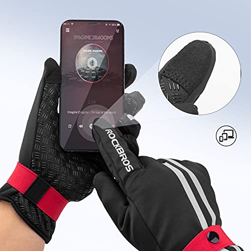 ROCKBROS Guantes de Ciclismo Invierno con Pantalla Táctil Forro Polar a Prueba de Viento para Bicicleta MTB Deporte al Aire Libre, Negros