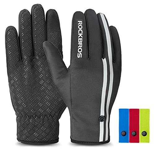 ROCKBROS Guantes de Ciclismo Invierno con Pantalla Táctil Forro Polar a Prueba de Viento para Bicicleta MTB Deporte al Aire Libre, Negros