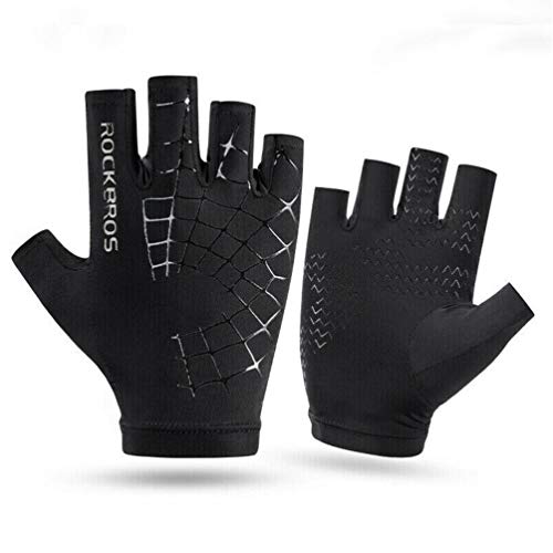 ROCKBROS Guantes Deportivos de Bicicleta para Verano Protección UV Transpirable Antideslizante para Ciclismo Deportes al Aire Libre para Hombre y Mujer, Negro/Gris