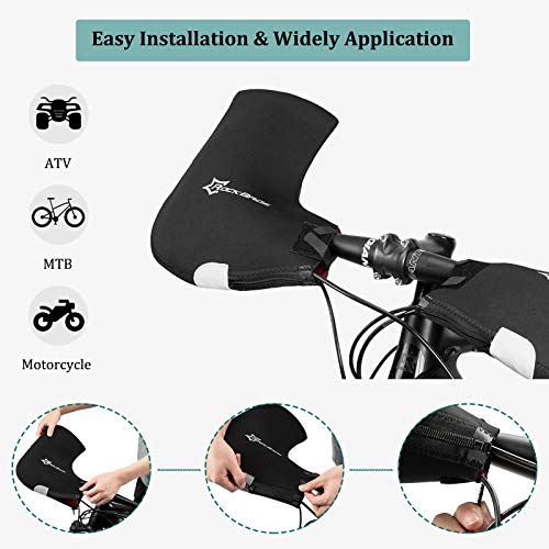 ROCKBROS Manoplas Invierno para Bicicleta Motocicleta, Impermeable Anti Viento Térmico Cubierta para el Manillar, Negro