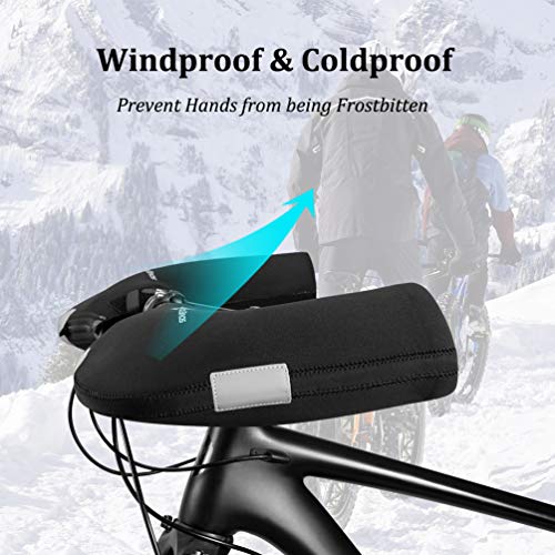 ROCKBROS Manoplas Invierno para Bicicleta Motocicleta, Impermeable Anti Viento Térmico Cubierta para el Manillar, Negro