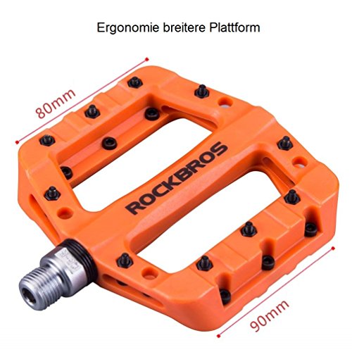 ROCKBROS Pedales Bicicleta de Nylon, para MTB BMX Bicicleta Carretera Gran Plataforma Antideslizante Ligeros, 9/16 Pulgadas