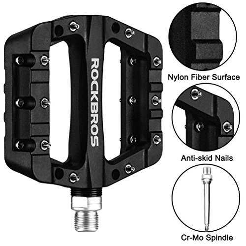 ROCKBROS Pedales Bicicleta de Nylon, para MTB BMX Bicicleta Carretera Gran Plataforma Antideslizante Ligeros, 9/16 Pulgadas