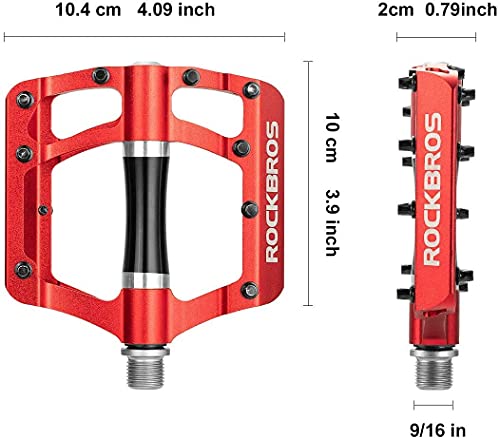 ROCKBROS Pedales Bicicleta Montaña MTB Carretera de Aleación Aluminio Gran Plataforma Rodamiento Sellado Antideslizantes, Unisex