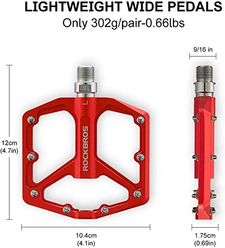 ROCKBROS Pedales de Bicicleta de Aleación de Aluminio Plataforma Antideslizante para MTB Carretera Ciclismo 9/16